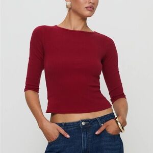 Princess Polly Elaia 3/4 Sleeve Top Red - Size 4